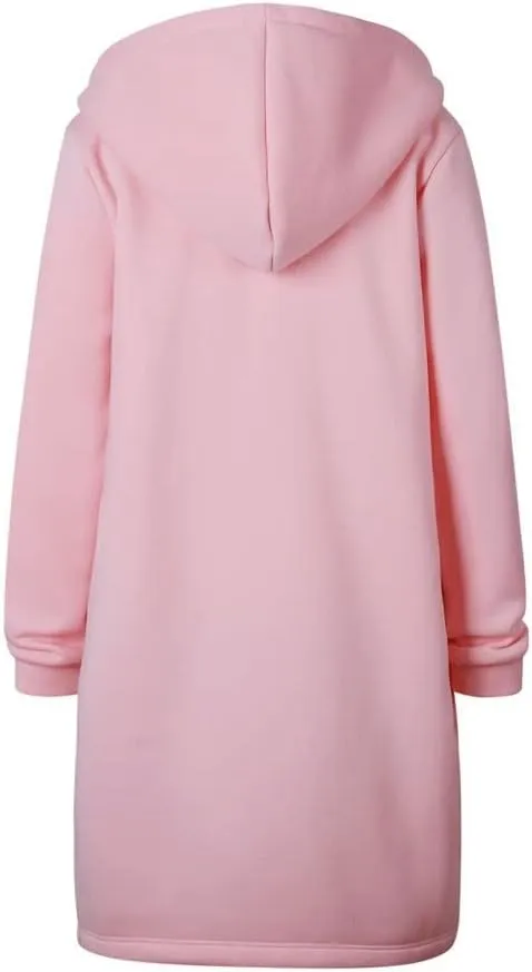 Women's Casual Zip Up Hoodies Long Tunic Sweatshirt Winter Windproof Drawstring Hooded Jacket Outerwear with Pockets