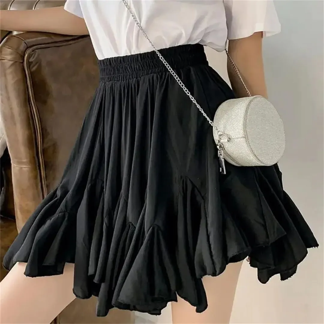 Women's Chiffon Skirt Floral Casual Pleated Mini Skirt Women's A-Line Skirt