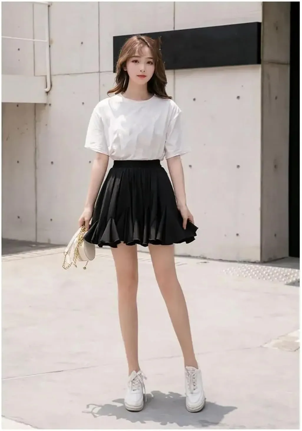 Women's Chiffon Skirt Floral Casual Pleated Mini Skirt Women's A-Line Skirt