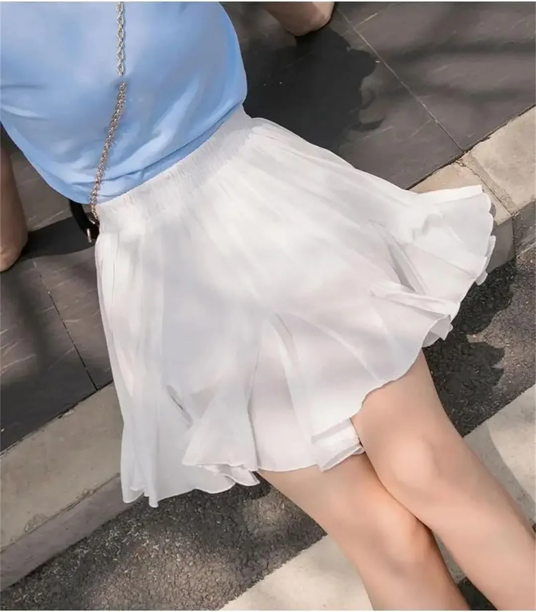 Women's Chiffon Skirt Floral Casual Pleated Mini Skirt Women's A-Line Skirt
