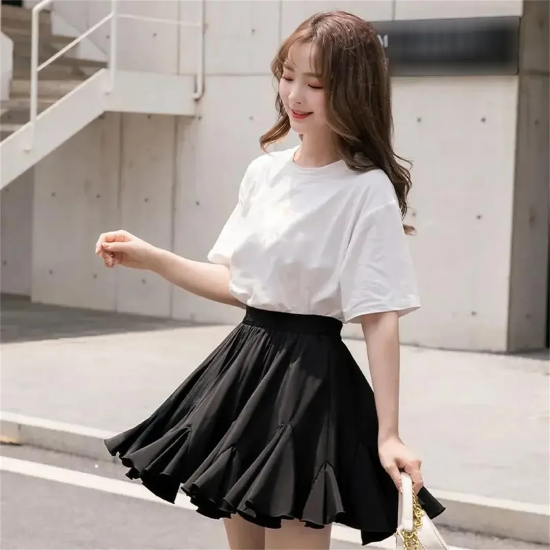 Women's Chiffon Skirt Floral Casual Pleated Mini Skirt Women's A-Line Skirt
