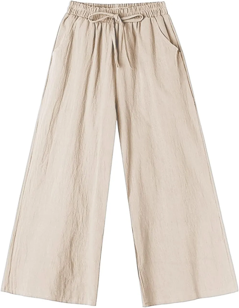 Women's Cotton Linen Straight Leg Palazzo Pants Elastic Strappy Wide Leg Flowy Pants Loose Lounge Trousers Cute Pants