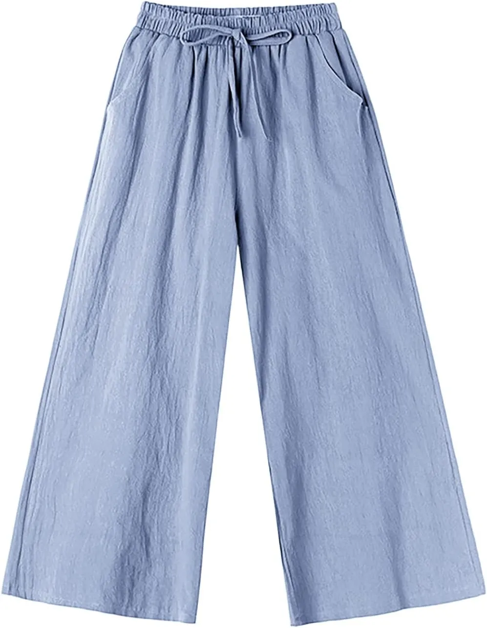 Women's Cotton Linen Straight Leg Palazzo Pants Elastic Strappy Wide Leg Flowy Pants Loose Lounge Trousers Cute Pants