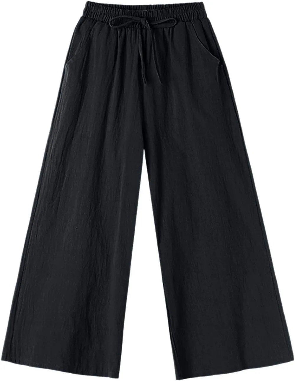 Women's Cotton Linen Straight Leg Palazzo Pants Elastic Strappy Wide Leg Flowy Pants Loose Lounge Trousers Cute Pants