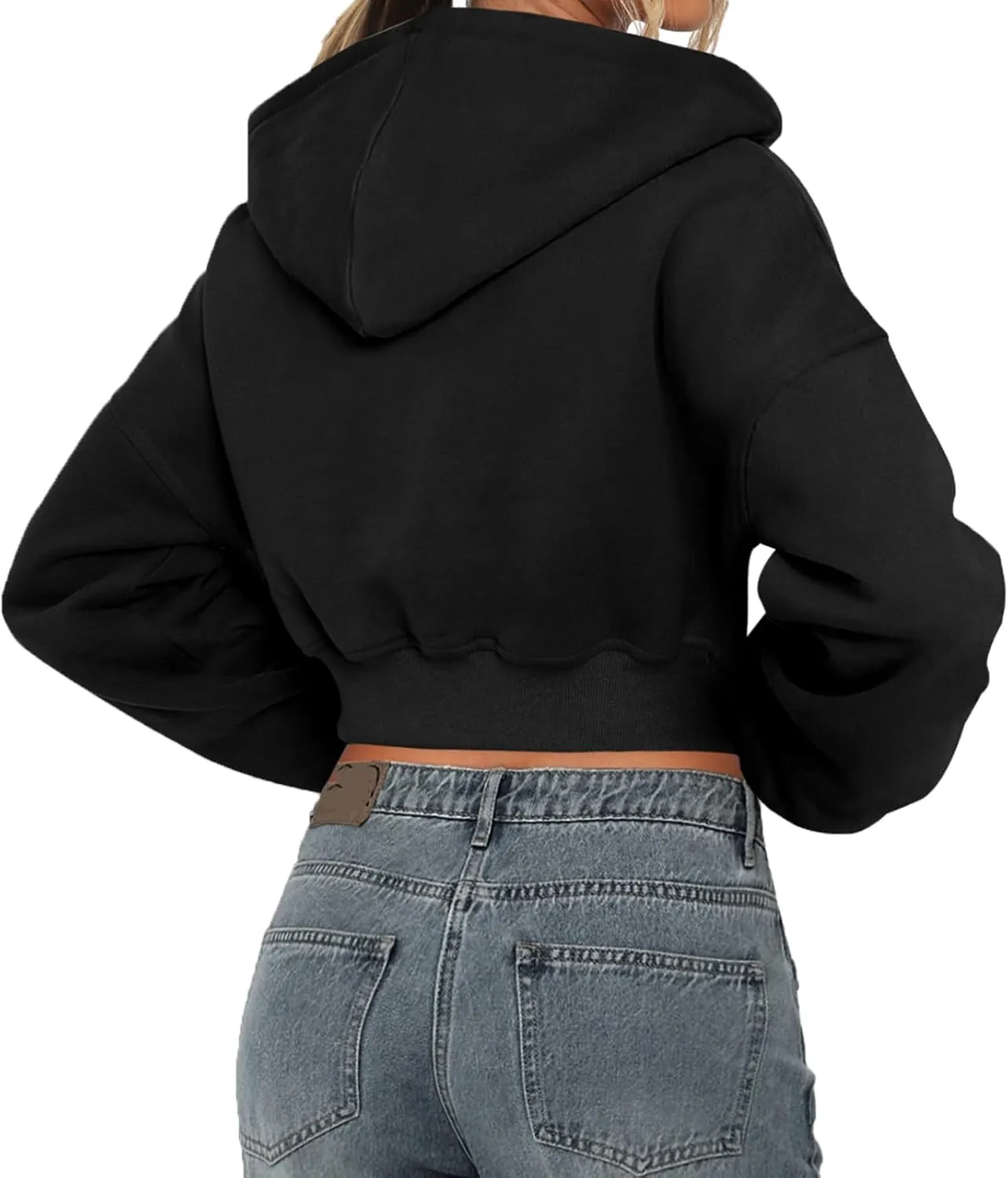 Womens Cropped Zip Up Hoodies Loose Fleece Sweatshirts Casual Hooded Jackets Cropped Running Gym