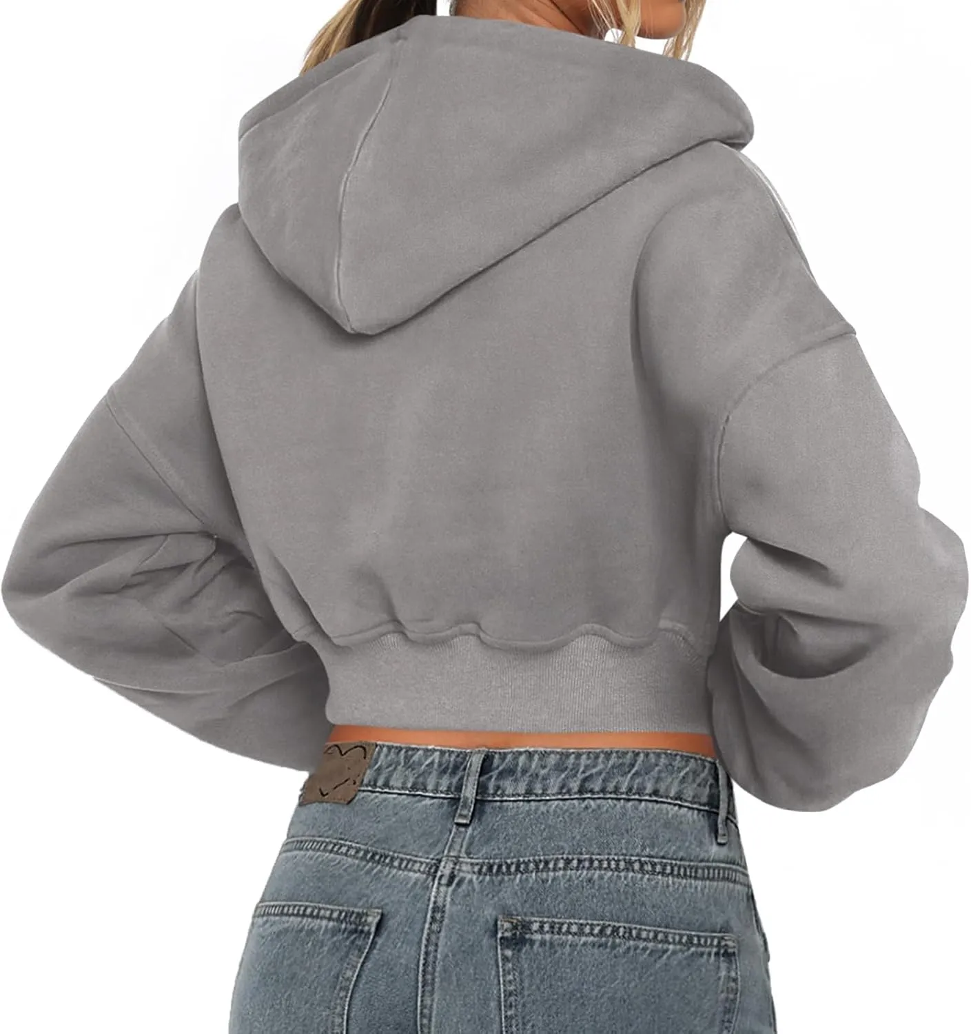 Womens Cropped Zip Up Hoodies Loose Fleece Sweatshirts Casual Hooded Jackets Cropped Running Gym