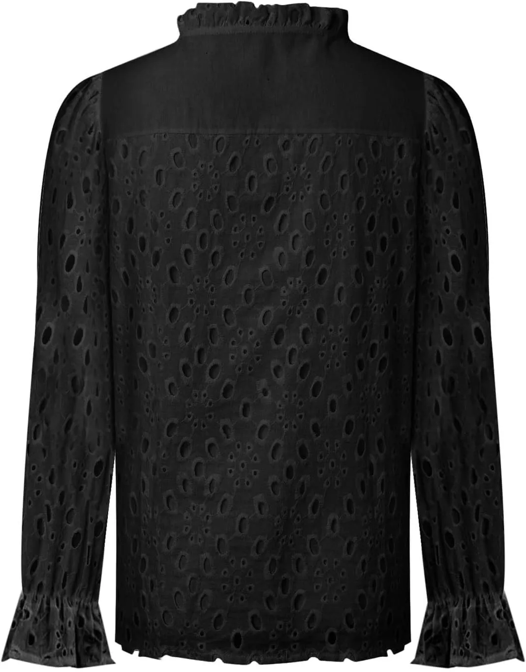 Women's Dressy Casual Blouse Tops Fall Puff Long Sleeve Button V Neck Hollow Out Lace Embroidered Shirts