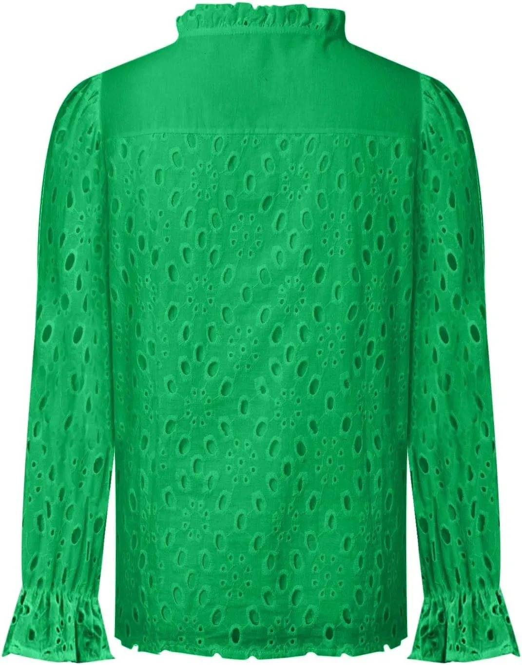 Women's Dressy Casual Blouse Tops Fall Puff Long Sleeve Button V Neck Hollow Out Lace Embroidered Shirts