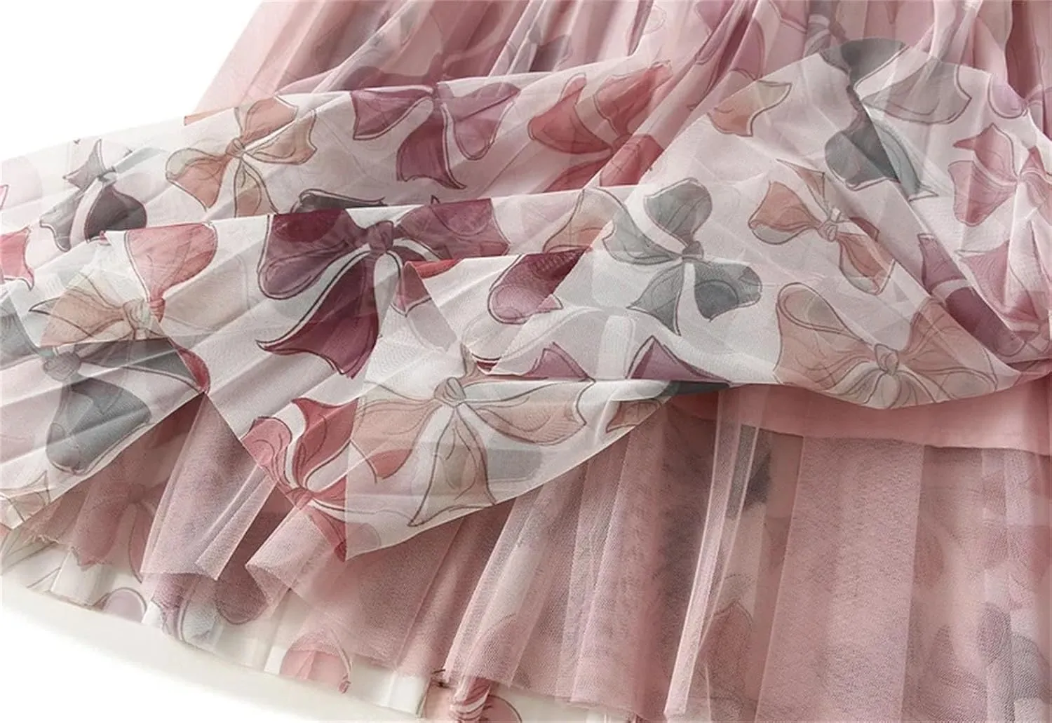 Women's Elastic Waist Pleated Printed A-Line Skirt High Waist Loose Mid-Calf Skirt