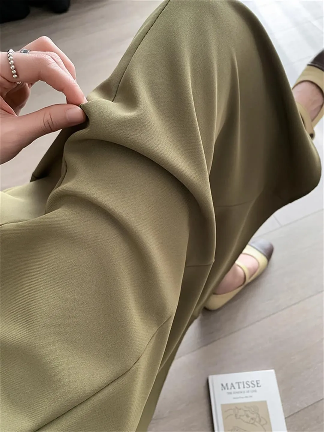 Women's Elegant Office OL Loose A-Line Skirt with Belt Big Swing Midi Skirts
