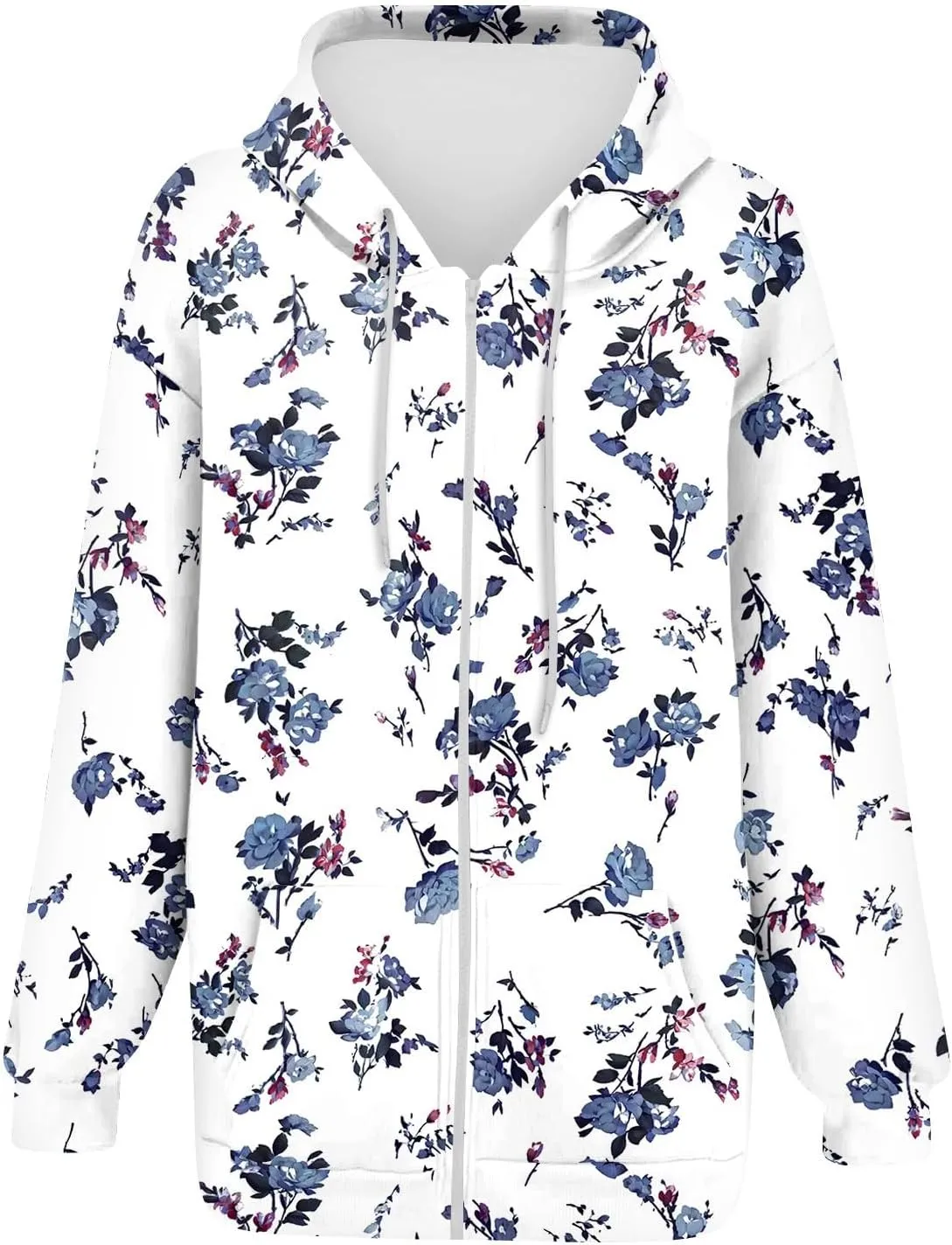 Women's Fashion Floral Print Zip Up Hoodies With Pockets, Casual Style, Long Sleeve, S-3XL