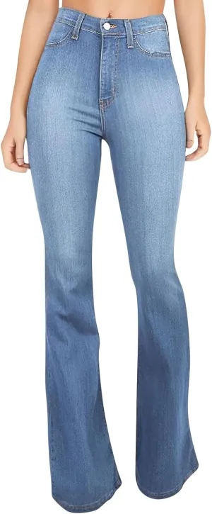 Womens Flare Jeans Wide Leg Slimming Bell Bottom Jeans Y2K Bootcut Pockets Dress Pants High Waisted