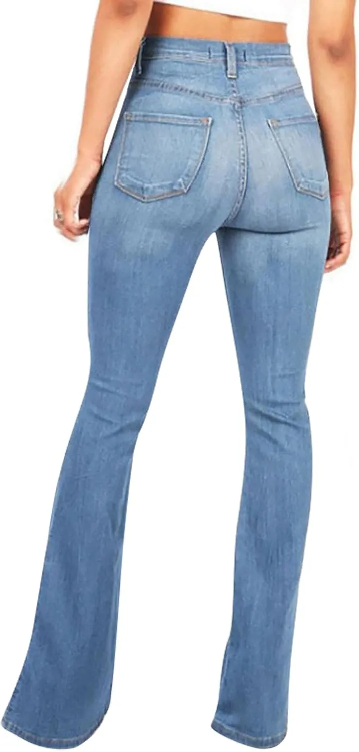 Womens Flare Jeans Wide Leg Slimming Bell Bottom Jeans Y2K Bootcut Pockets Dress Pants High Waisted