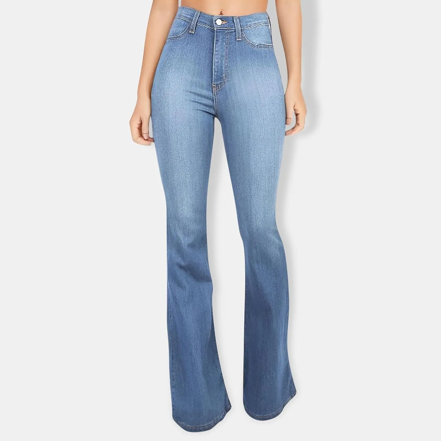 Womens Flare Jeans Wide Leg Slimming Bell Bottom Jeans Y2K Bootcut Pockets Dress Pants High Waisted