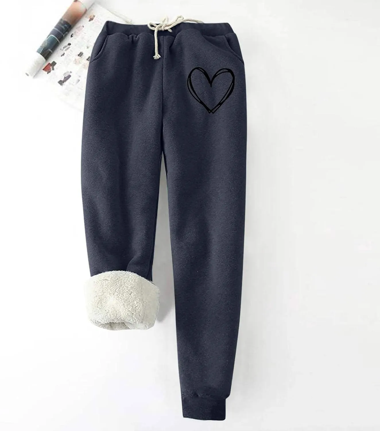 Women's Fleece Lined Sweatpants Thermal Drawstring Joggers with Pockets Warm Winter Lounge Workout Running Pants