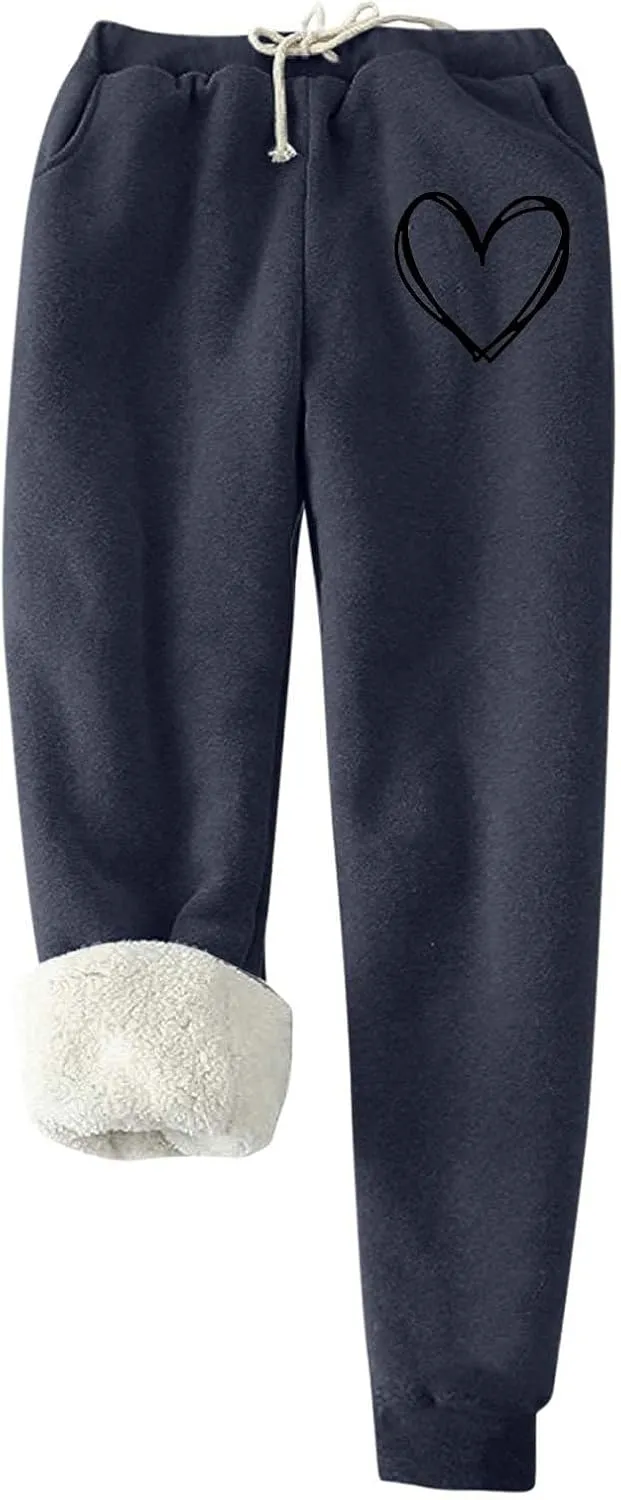 Women's Fleece Lined Sweatpants Thermal Drawstring Joggers with Pockets Warm Winter Lounge Workout Running Pants