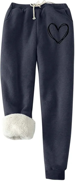 Women's Fleece Lined Sweatpants Thermal Drawstring Joggers with Pockets Warm Winter Lounge Workout Running Pants