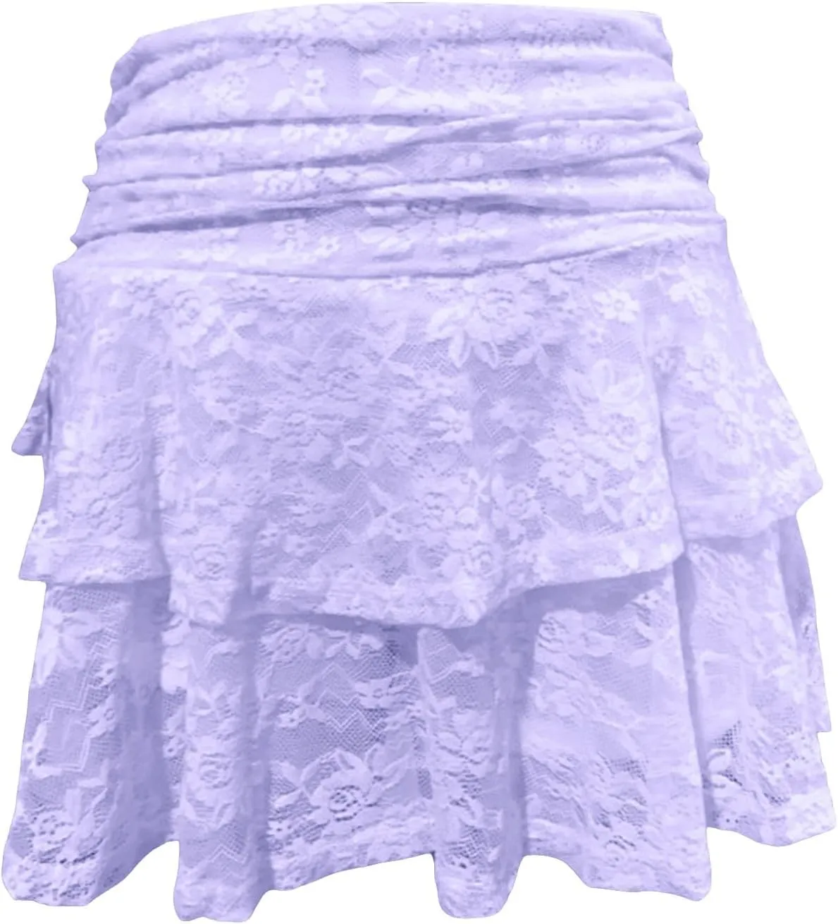 Womens Floral Lace Mini Skirts Y2k Low Waist Pleated Ruffled Hem Half Slip Skirt Flowy Layered Short Skirt Underskirt