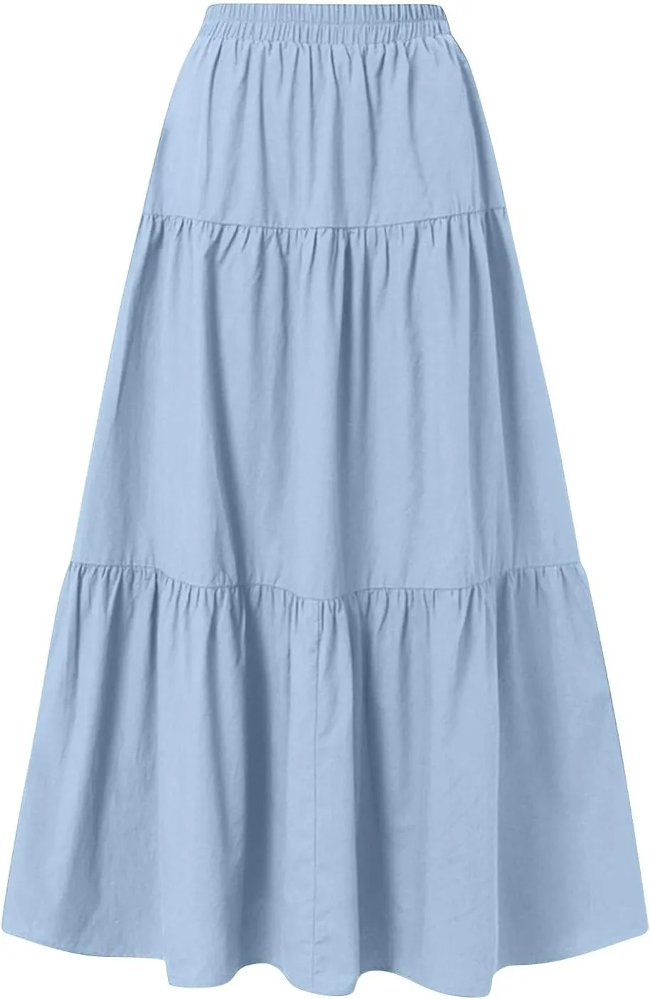 Women's Flowy Flared Ruffle Boho Long Skirt 2025 Summer Casual Cotton Linen Maxi Skirt Comfort Loose Relaxed Skirts