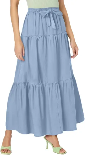 Women's Flowy Flared Ruffle Boho Long Skirt 2025 Summer Casual Cotton Linen Maxi Skirt Comfort Loose Relaxed Skirts