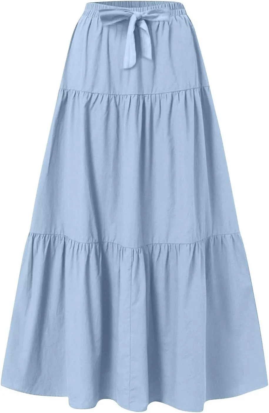 Women's Flowy Flared Ruffle Boho Long Skirt 2025 Summer Casual Cotton Linen Maxi Skirt Comfort Loose Relaxed Skirts