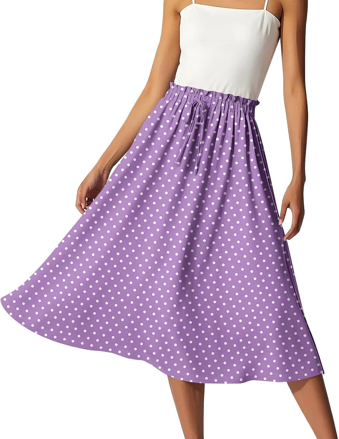 Women's Flowy Maxi Skirt Boho Summer Pleated High Waisted Casual Smocked Long Skirts with Pockets