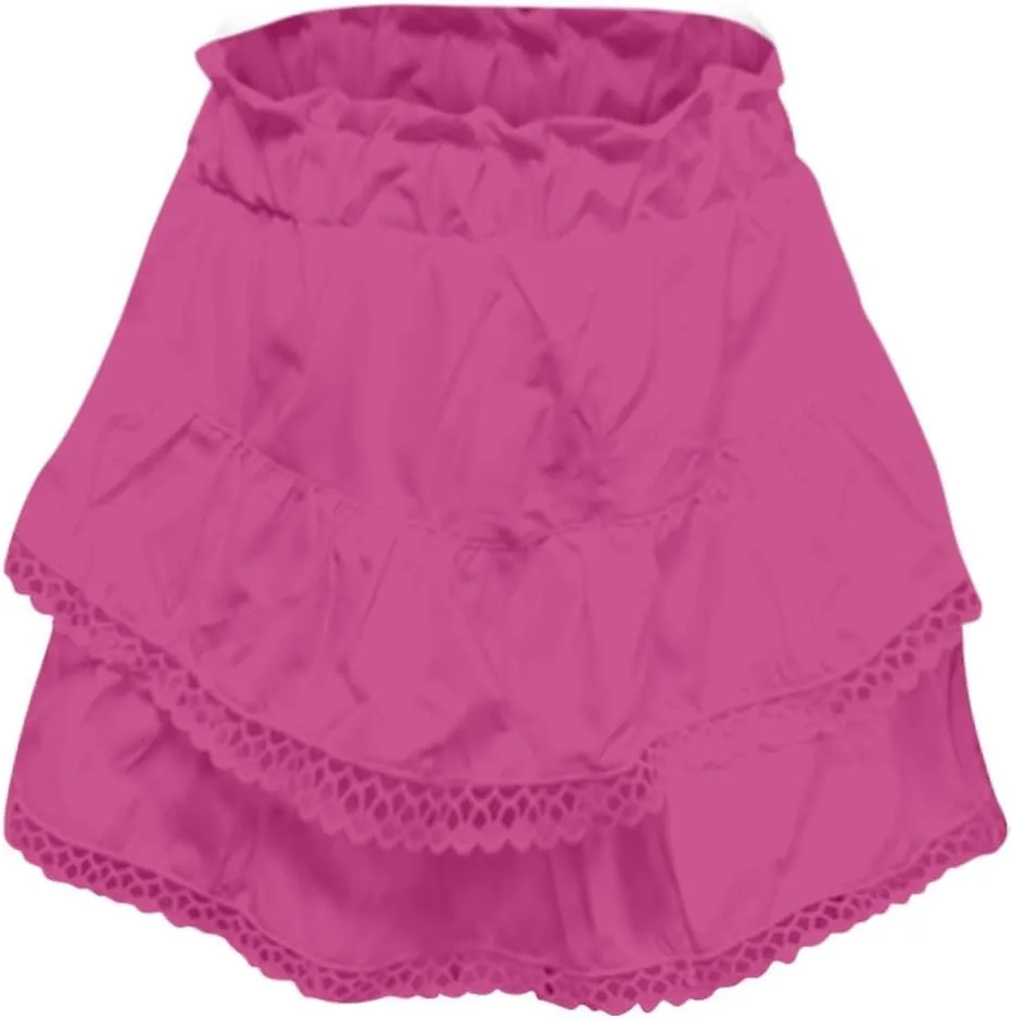Womens Flowy Skirt Elastic High Waisted Pleated Mini Skirts Summer Casual Tiered Ruffle Skirt Lace Trim Boho Skirts