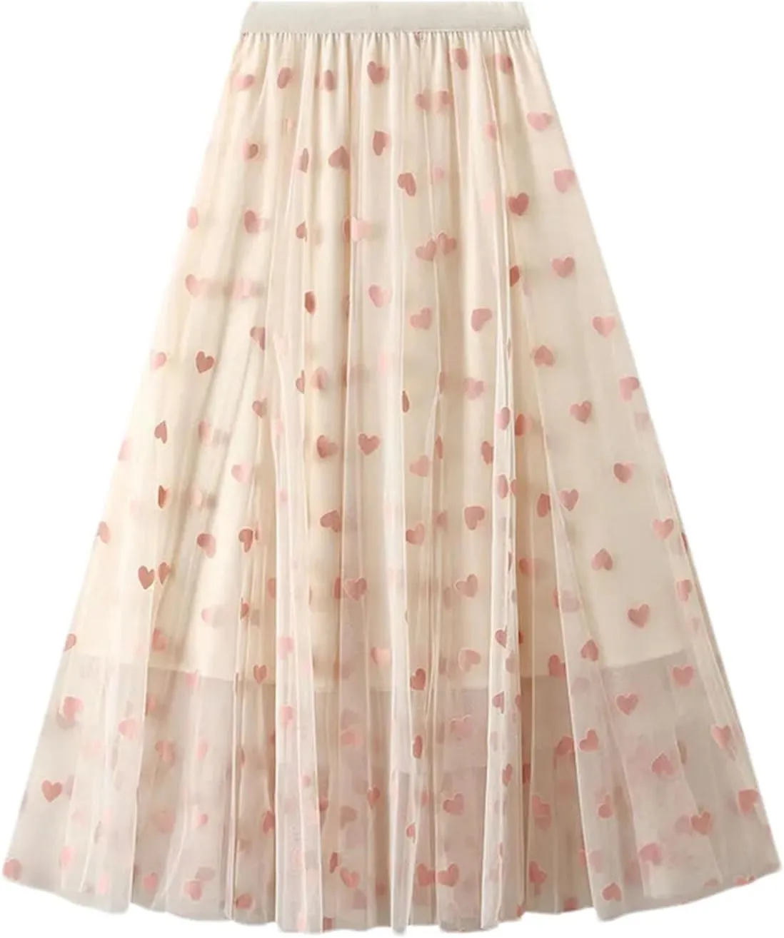 Women's French Mesh Mid-Calf Skirt Summer High Waist Loose A-Line Skirt