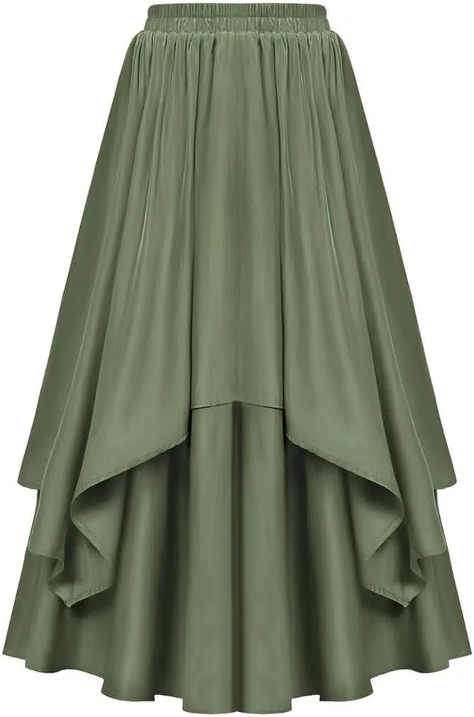 Women's High Waist A-Line Skirt Irregular Ruffle Edge Spliced Skirt Women Vinage Skirts