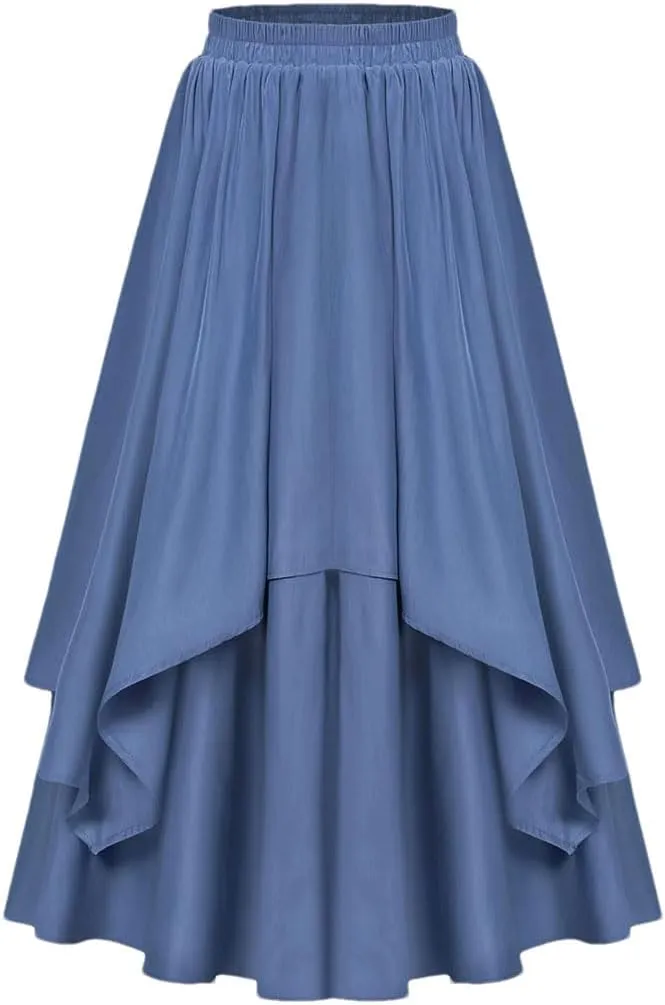Women's High Waist A-Line Skirt Irregular Ruffle Edge Spliced Skirt Women Vinage Skirts