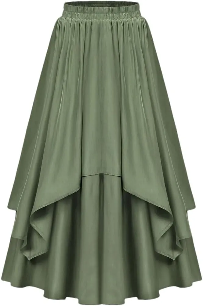 Women's High Waist A-Line Skirt Irregular Ruffle Edge Spliced Skirt Women Vinage Skirts