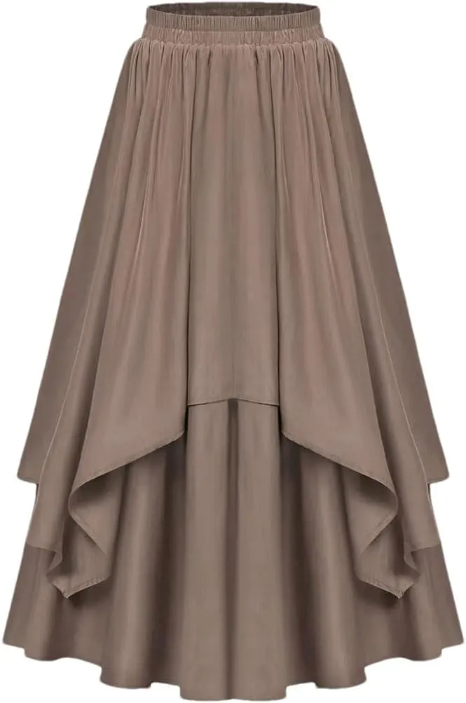 Women's High Waist A-Line Skirt Irregular Ruffle Edge Spliced Skirt Women Vinage Skirts