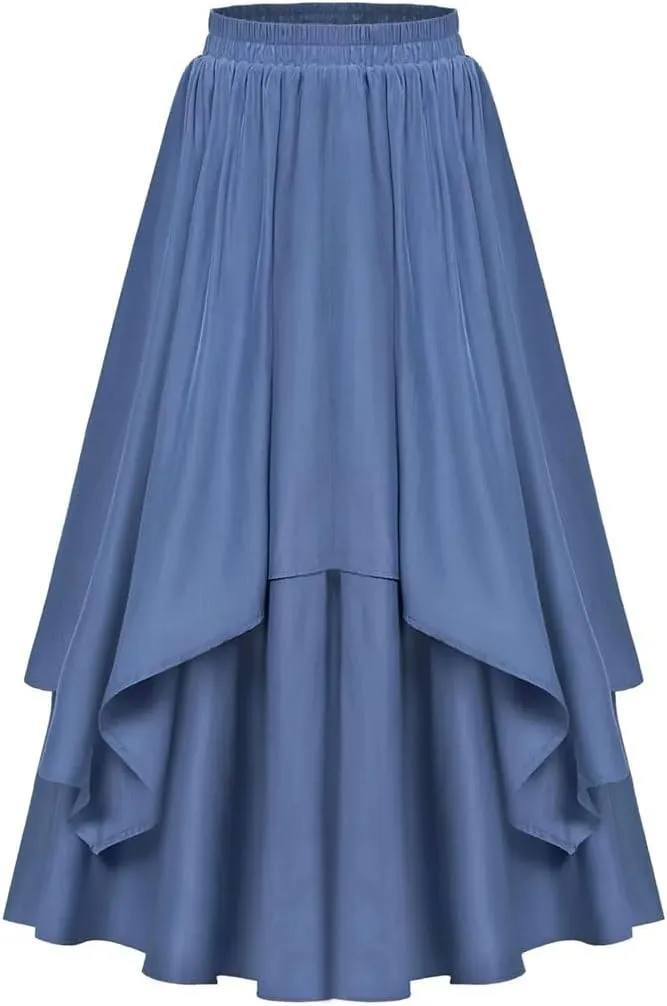 Women's High Waist A-Line Skirt Irregular Ruffle Edge Spliced Skirt Women Vinage Skirts