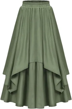 Women's High Waist A-Line Skirt Irregular Ruffle Edge Spliced Skirt Women Vinage Skirts