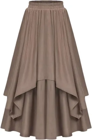 Women's High Waist A-Line Skirt Irregular Ruffle Edge Spliced Skirt Women Vinage Skirts