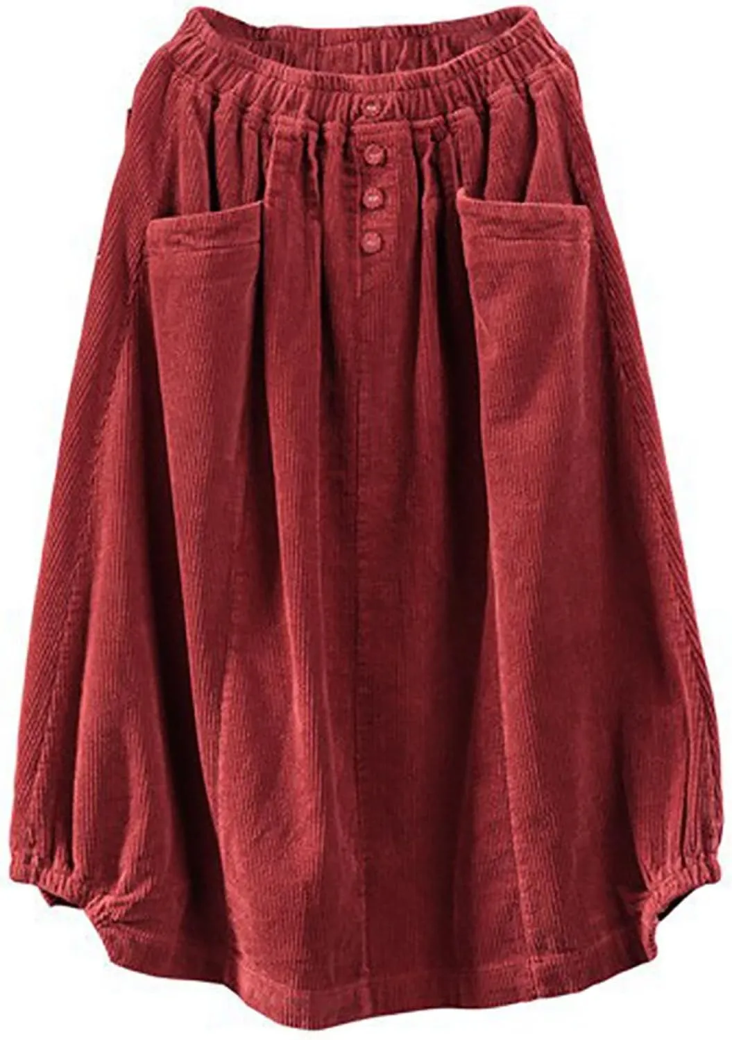 Women's High Waist Midi Skirt Vintage Elastic A-Line Pleated Button Front Skirts with Pockets