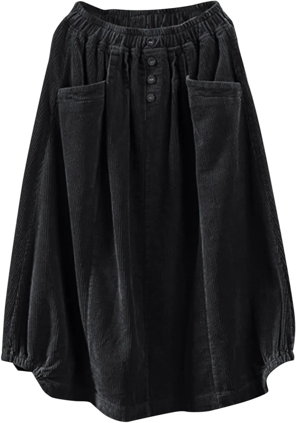 Women's High Waist Midi Skirt Vintage Elastic A-Line Pleated Button Front Skirts with Pockets