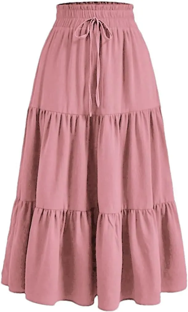Women's High Waist Pleated A-Line Skirt Casual Office Lady Temperament Thin Floral Skirt
