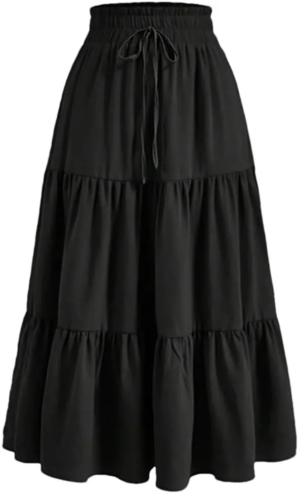 Women's High Waist Pleated A-Line Skirt Casual Office Lady Temperament Thin Floral Skirt