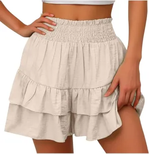 Women's High Waist Ruffle Mini Skirt Cute Flowy Beach Pleated Short Skirt 2025 Summer Fashion Trendy Skorts