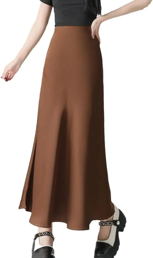 Women's High Waist Satin A Line Skirt Casual Work Office Beach Holiday Fishtail Skirt