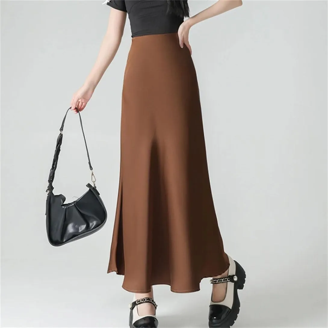 Women's High Waist Satin A Line Skirt Casual Work Office Beach Holiday Fishtail Skirt