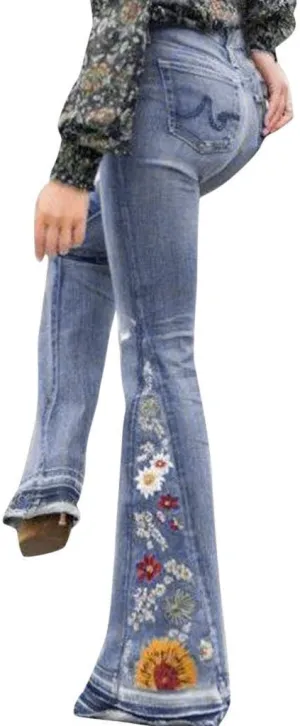 Womens High Waisted Bell Bottom Jeans Flared Denim Pants Embroidered Stretch Wide Leg Jeans Bootcut Jeans for Women Flare Jeans for Women High Waist Baggy Pants (Light Blue,XXXL)