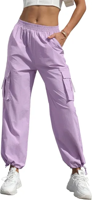 Women's High Waisted Cargo Pants Baggy Trendy Hiking Parachute Pants with Pockets Y2K Cargo Trousers Drawstring Ankles