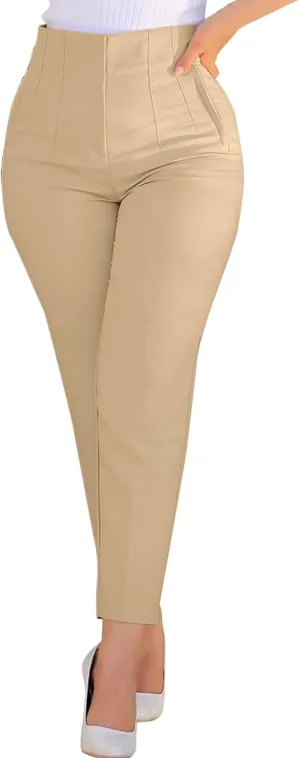 Womens High Waisted Fashion Pants 2025 Trendy Skinny Business Work Casual Pencil Trousers with Pockets