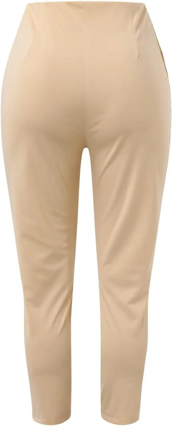 Womens High Waisted Fashion Pants 2025 Trendy Skinny Business Work Casual Pencil Trousers with Pockets