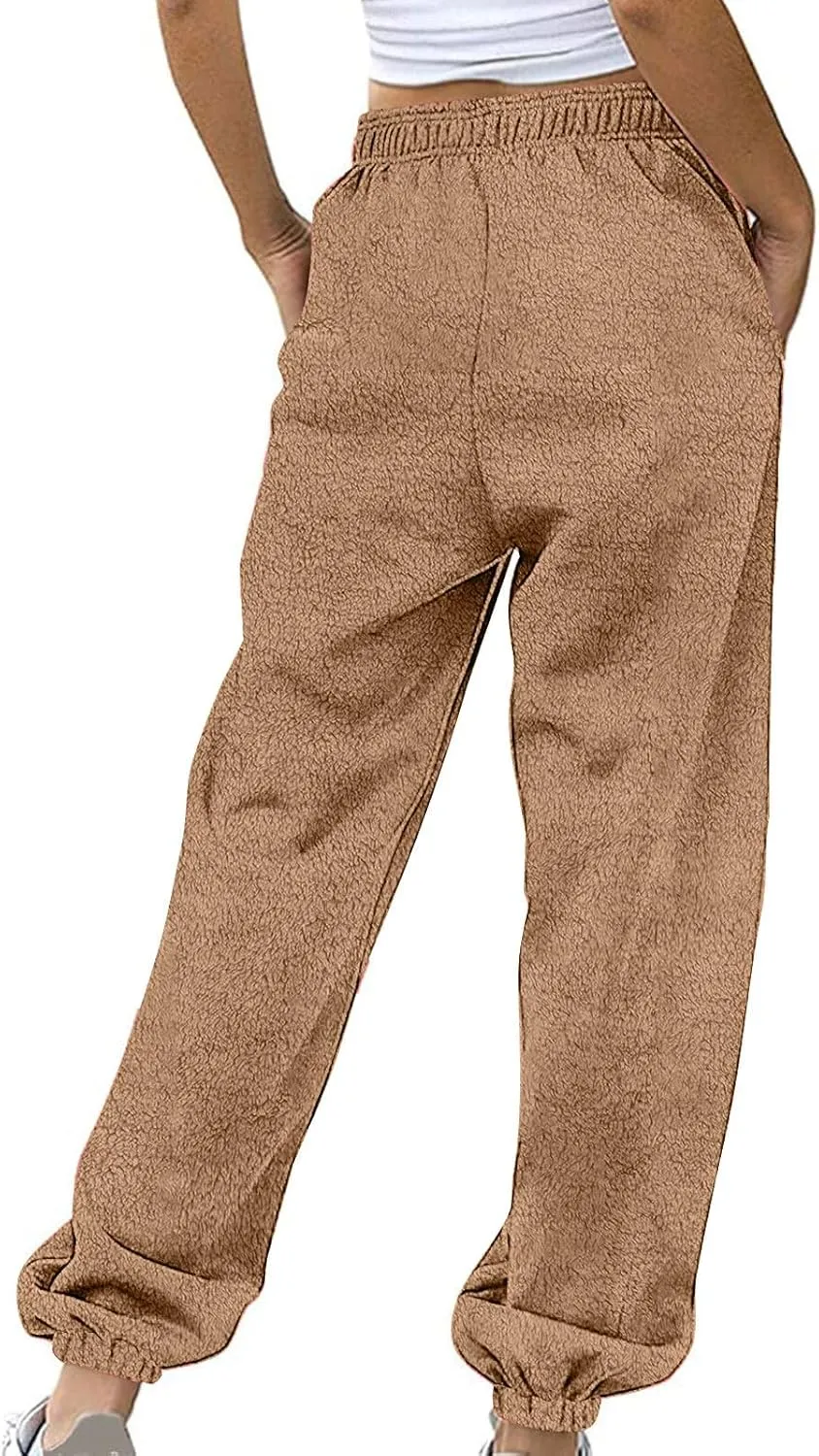 Women's High Waisted Fleece Lined Sweatpants Trendy Casual Baggy Joggers with Pockets,Winter Soft Warm Lounge Pants