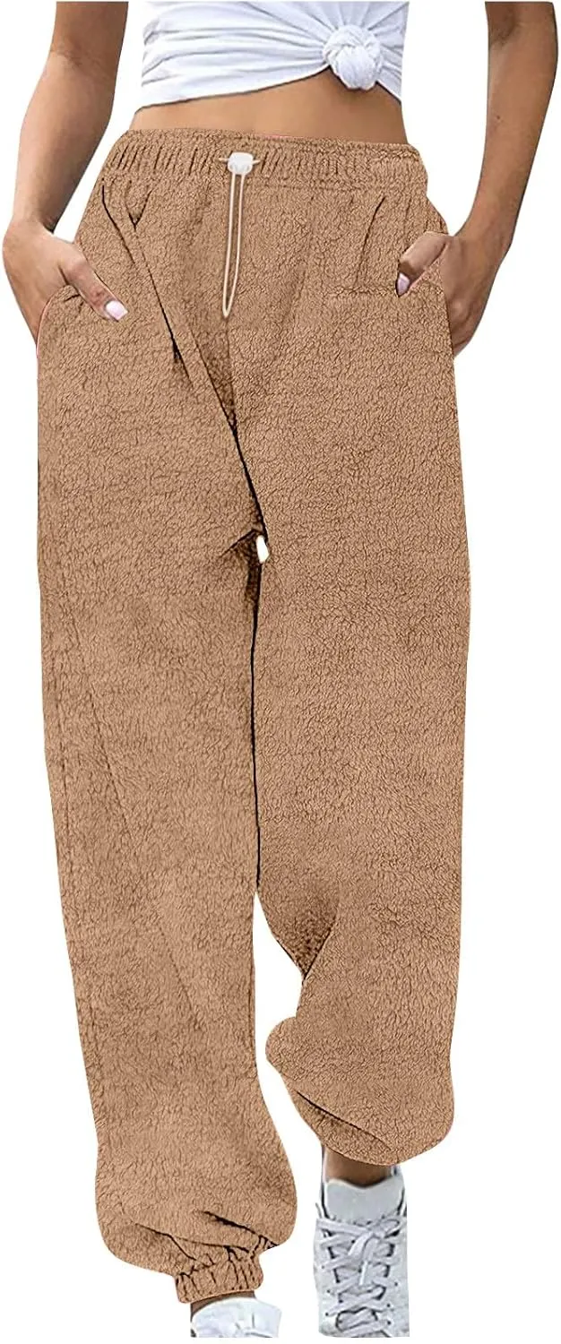 Women's High Waisted Fleece Lined Sweatpants Trendy Casual Baggy Joggers with Pockets,Winter Soft Warm Lounge Pants