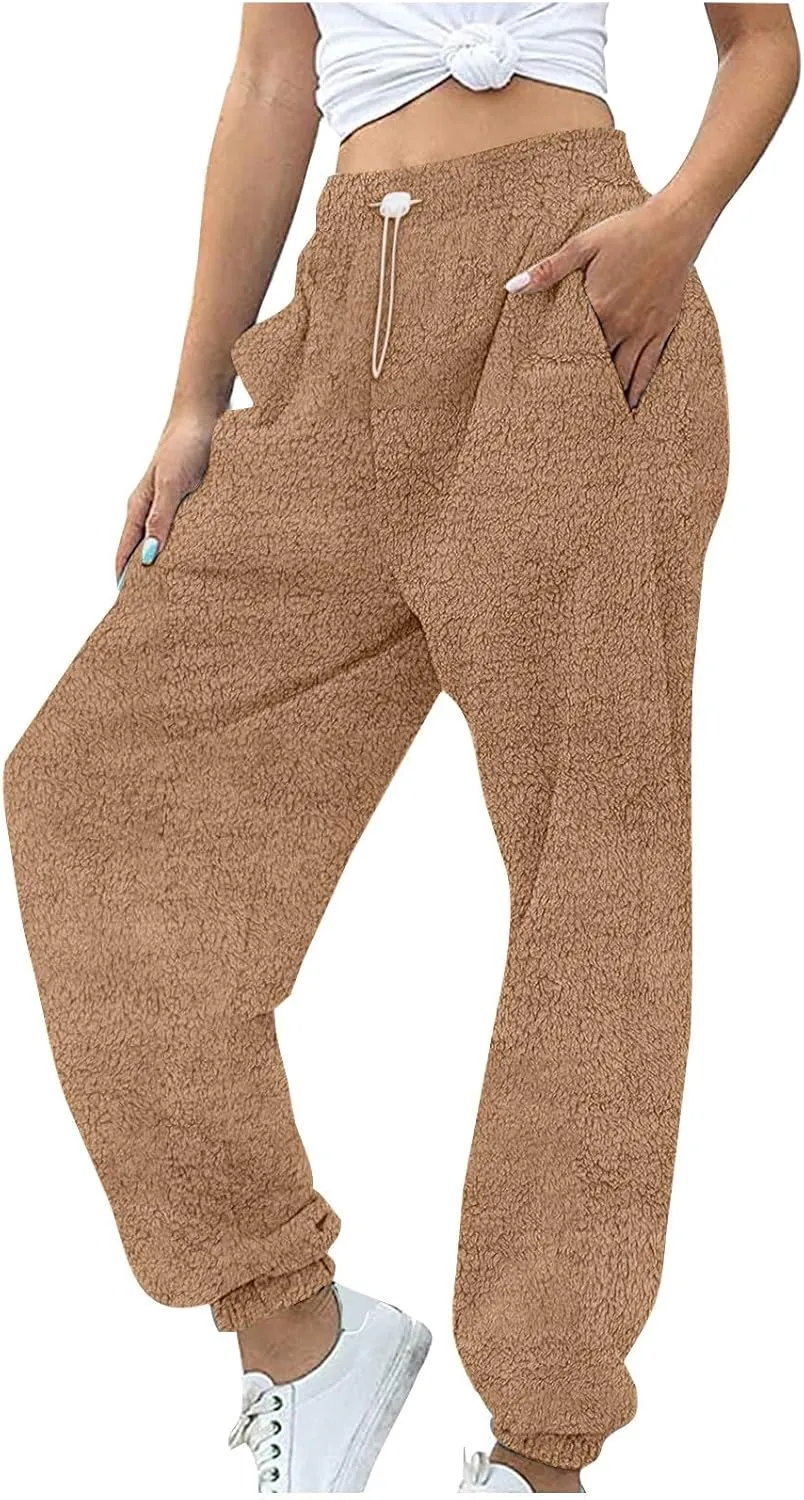 Women's High Waisted Fleece Lined Sweatpants Trendy Casual Baggy Joggers with Pockets,Winter Soft Warm Lounge Pants