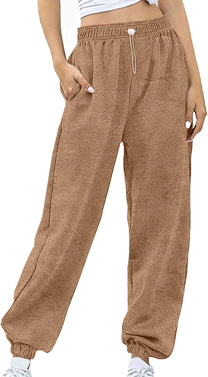 Women's High Waisted Fleece Lined Sweatpants Trendy Casual Baggy Joggers with Pockets,Winter Soft Warm Lounge Pants